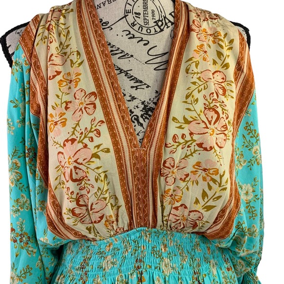 Southern Fried Chics Womens Medium Mini Dress Boho Cold Shoulder Plunging V-Neck - Picture 3 of 12